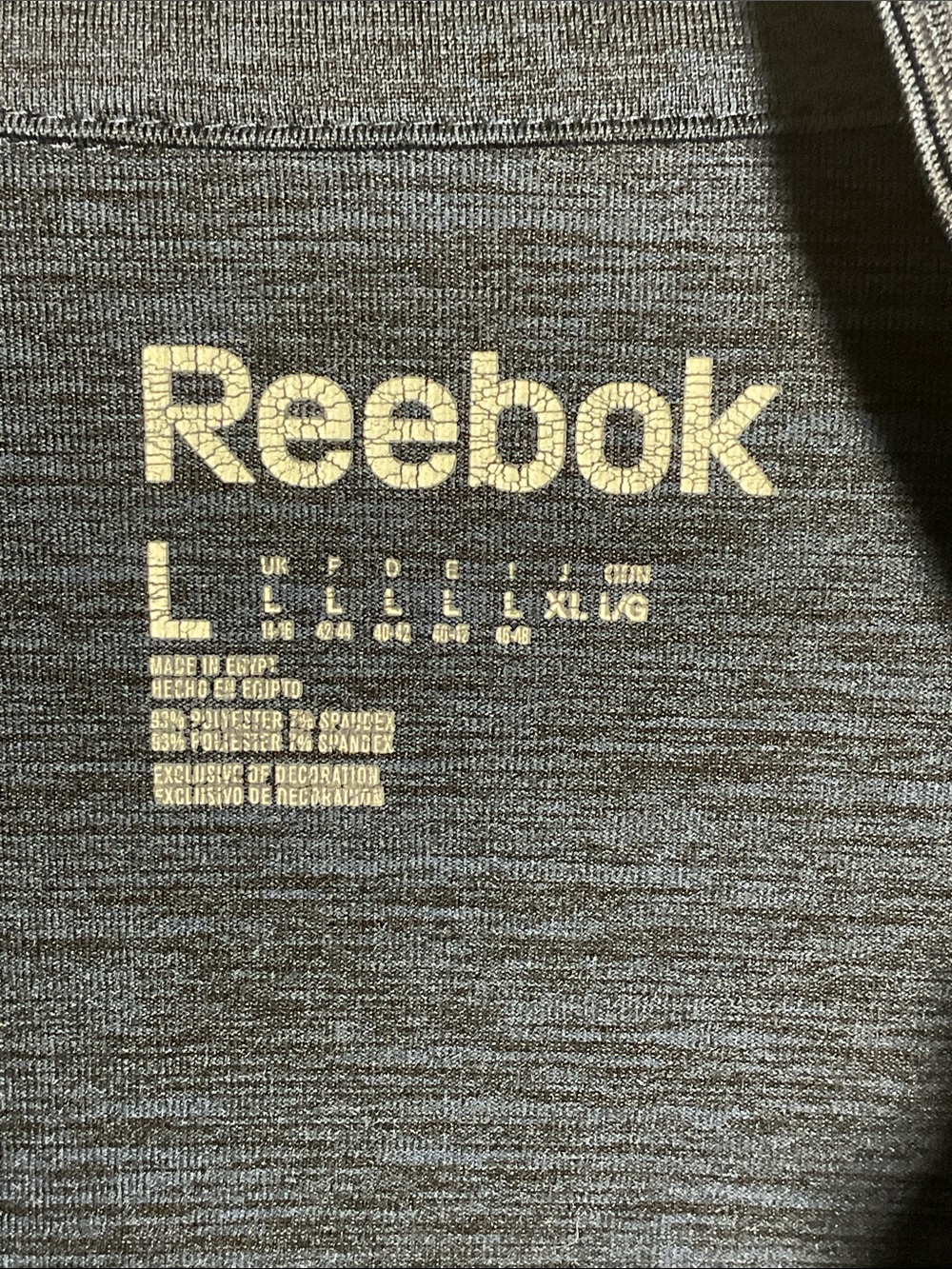 Reebok Mens 1/4 Zip Pullover Navy Heather Blue Long Sleeve Thumbholes Size L - Picture 7 of 12